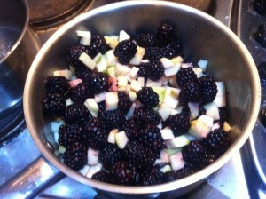 blackberries, apple, water, and lemon juice in a  pan