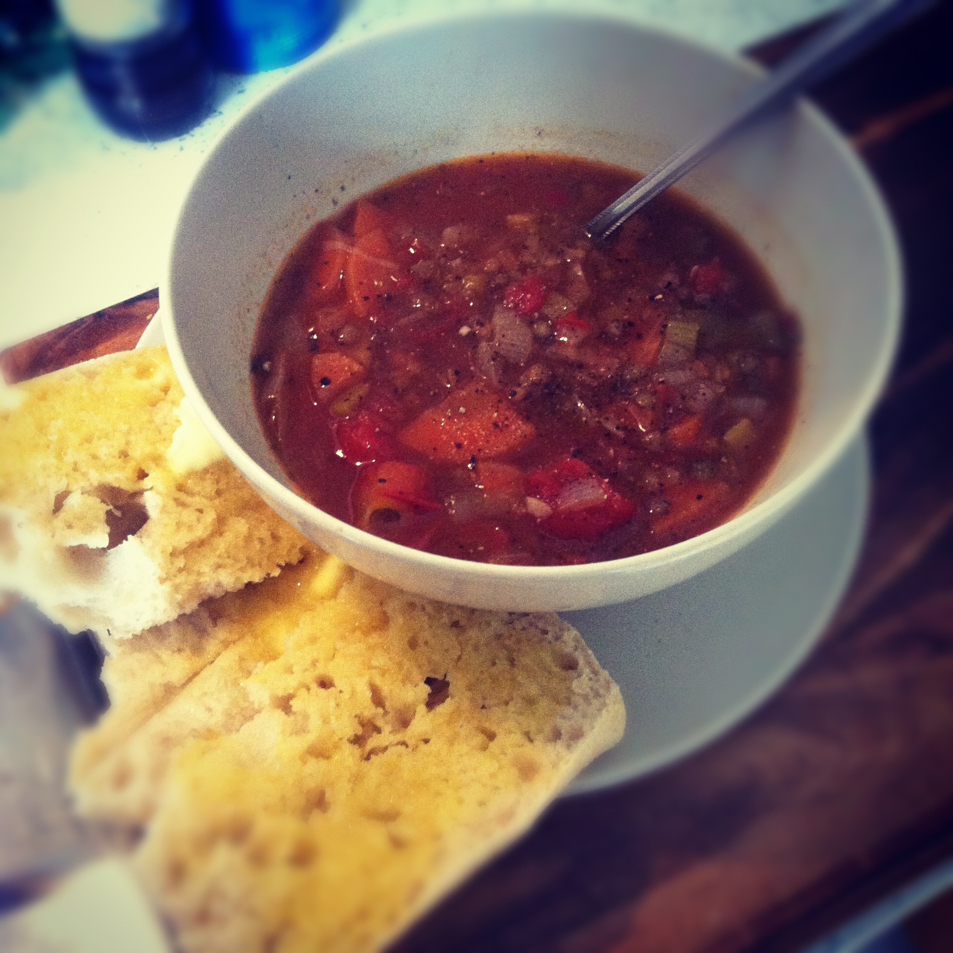 Super filling turns-out-lentils-are-really-tasty veg soup (vegan).