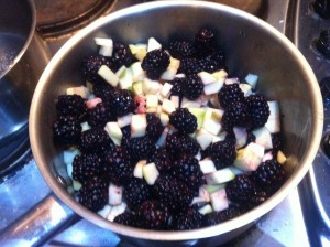 blackberries, apple, water, and lemon juice in a pan