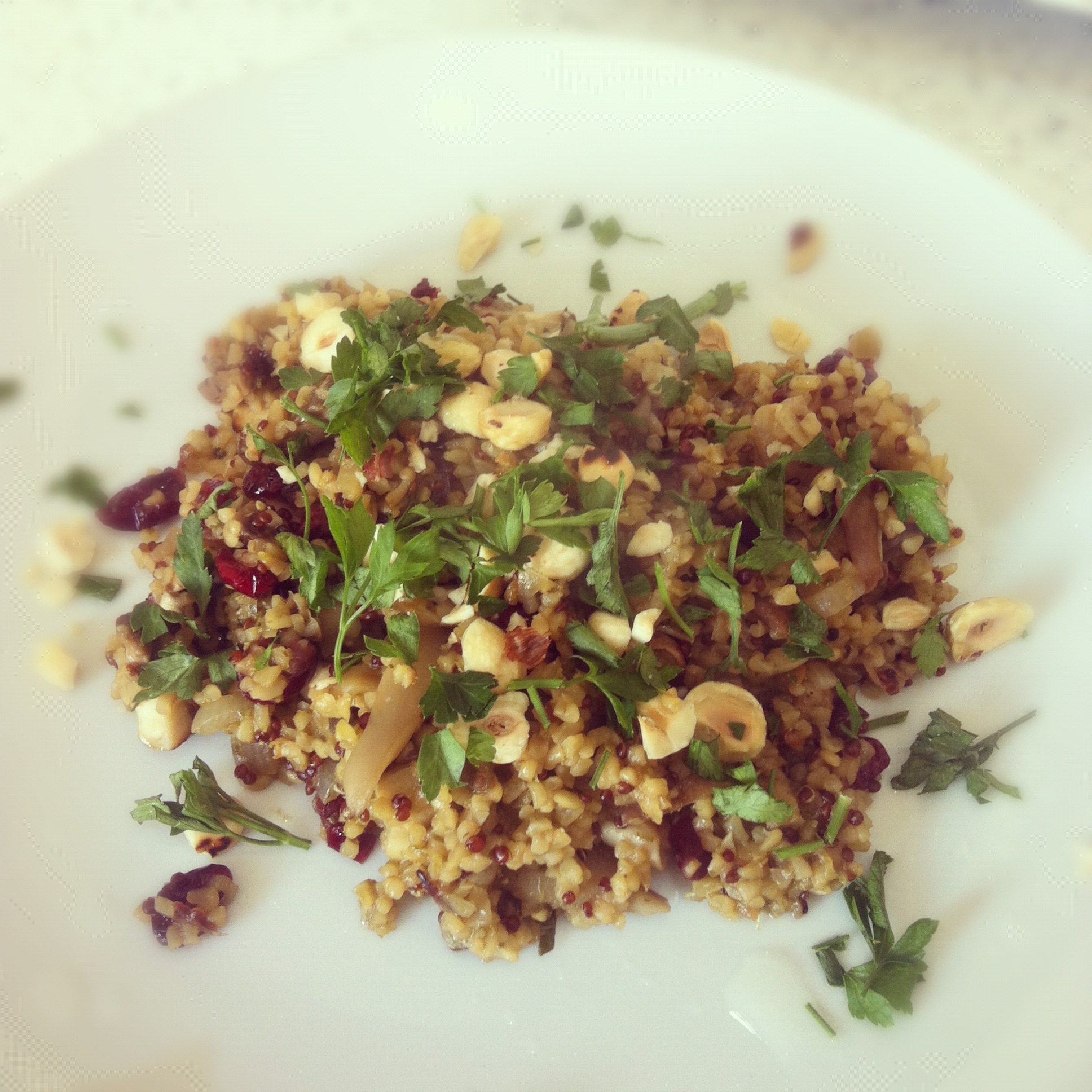 Mixed mushroom, cranberry and hazlenut quinoa